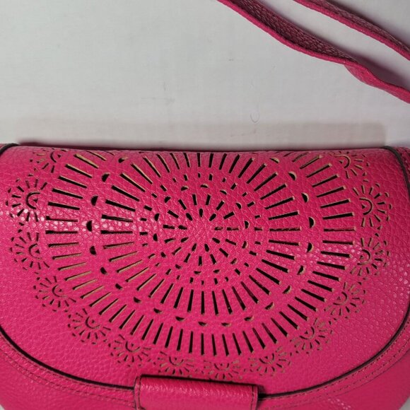 Liz Claiborne Pink Faux Leather Laser-Cut Design Crossbody Bag - Picture 3 of 10